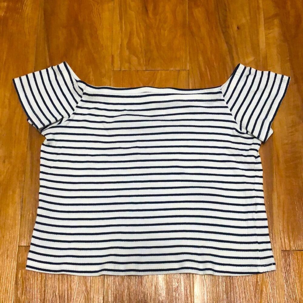 Divided by H&M Striped Off the Shoulder Crop Top Size Large